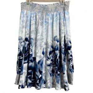 Calvin Klein Women’s Blue Multi Smocked Off the Shoulder Floral Top Sz-M